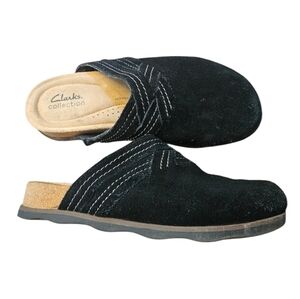 Clarks Brynn Glyde Slide Black Suede Clogs Slip On